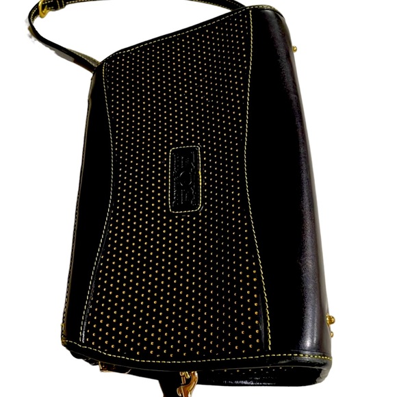 Dooney & Bourke All Leather Black & Gold Polka Dot Design Crossb… - Picture 10 of 15